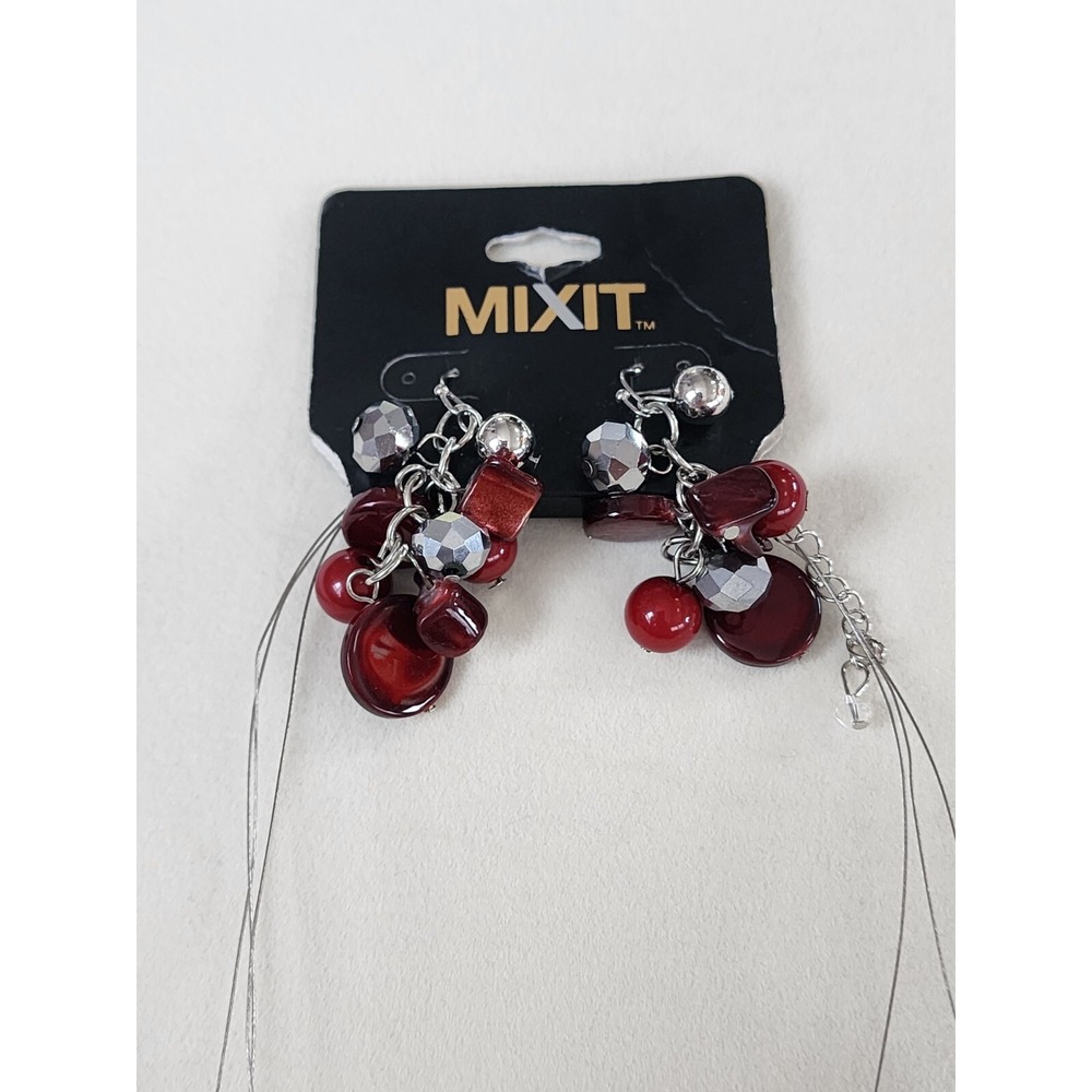 New MIXIT JCP Red Shell Faceted Gray Bead Silver Tone Layered Necklace FREE $HIP - Picture 5 of 9
